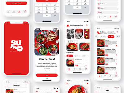 Asian Food Delivery App app asian branding delivery food food app food app design food delivery food delivery app graphic design illustration logo mobile mobile app noodles shrimp sumo tom yam ui ux