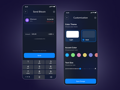 Crypto wallet - Mobile App android app design app ui bitcoin concept crypto crypto app crypto wallet cryptocurrency dark theme design ethereum financial app interfae ios mobile app mobile ui ui ux user interface