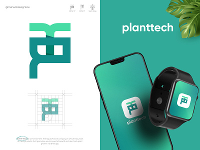 Planttech Logo & Branding | Modern P+T Logo app app logo branding eco logo environment graphic design green leaf logo logomark minimal modern logo monogram nature logo organic logo p logo plant startup t logo tech