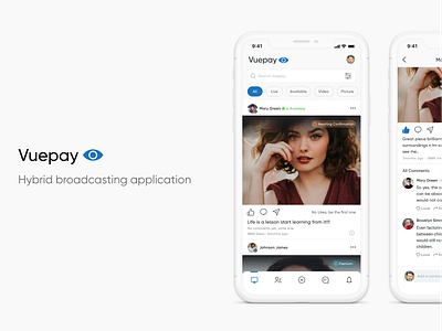 Vuepay - Hybrid Broadcasting Application broadcast app broadcasting chat comments live messages mobile mobile app mobile application product designing ui ui designing user experience user interface ux voice dm