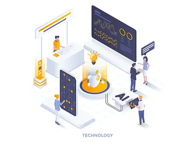 Technology Concept 3d 3d animation app application apps background concept design development flat illustration interface isometric people phone technology technology app ui vector web