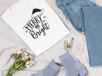 Merry and Bright T shirt design t shirt mockup free