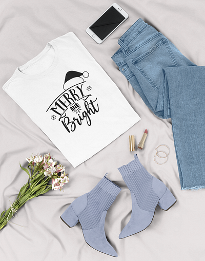 Merry and Bright T shirt design t shirt mockup free