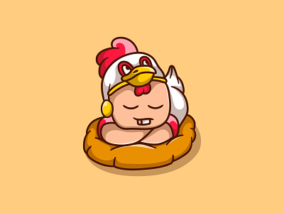 Cute sleeping baby in chicken costume baby branding cartoon cartoonist character chick chicken costume design flat design illustration illustrator kid logo mascot sleep sleeping vector