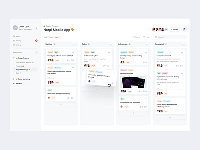Worky - Project Management Dashboard app dashboard dashboard design kanban management project project management saas task task management ui ux web app web dashboard web design workspace