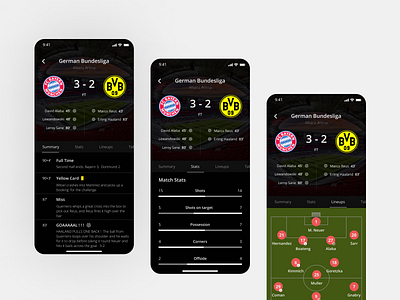 Footbal app match details 3d animation app branding dark mode darkmode design football football app graphic design illustration logo motion graphics soccer typography ui ux vector web