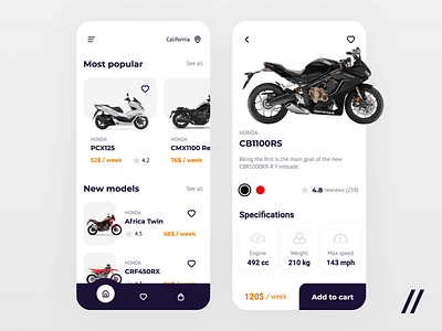 Motorcycle Rental App animation app bike biker design mobile motorbike motorcycle mvp online purrweb react native rent rental app startup transport ui ux ux design vehicle rent