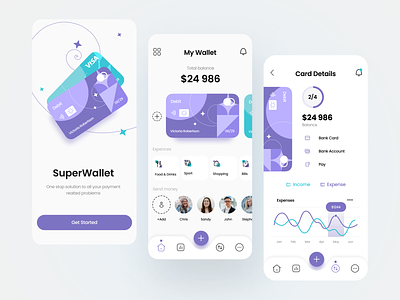 SuperWallet App Design analytics animations bank card banking blockchain coin credit card crypto currency defi finance app fintech investments prototype startup token trading transaction wallet wallet app