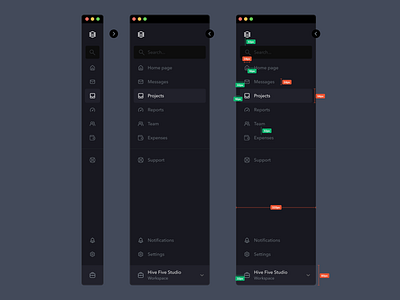 Sidebar menu dark mode 8px clean dashboard design grid management menu sidebar ui ux web