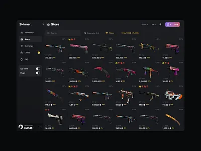 CS:GO Market app crm cs go cybersport dark dota gaming gun minimal shop skins sport ui user interface ux