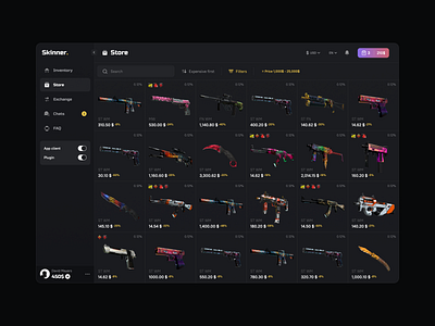 CS:GO Market app crm cs go cybersport dark dota gaming gun minimal shop skins sport ui user interface ux