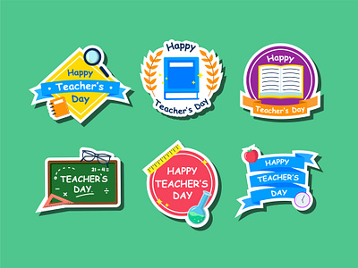 Teacher's Day Cartoon Sticker Set education flat design flat illustration illustration school sticker teachers teachersday vector