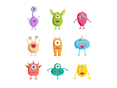 Cute Cartoon Monster Sticker Set alien animal cartoon creature flat design flat illustration icon illustration logo monster vector