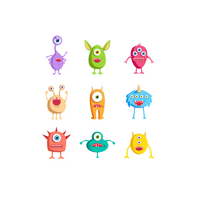 Cute Cartoon Monster Sticker Set alien animal cartoon creature flat design flat illustration icon illustration logo monster vector