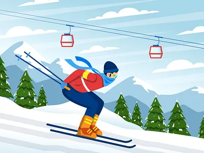 Winter Sport Activity illustration flat design flat illustration illustration ski snow sport vector winter