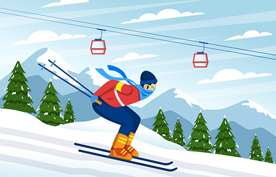 Winter Sport Activity illustration flat design flat illustration illustration ski snow sport vector winter