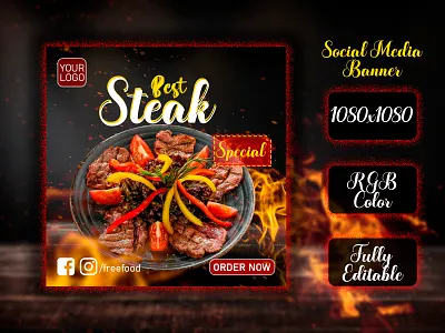 Social Media Banner | Food Banner | Ad Banner ad banner banner branding design facebook ad facebook ad banner food banner graphic design illustrator photoshop social media banner steak banner