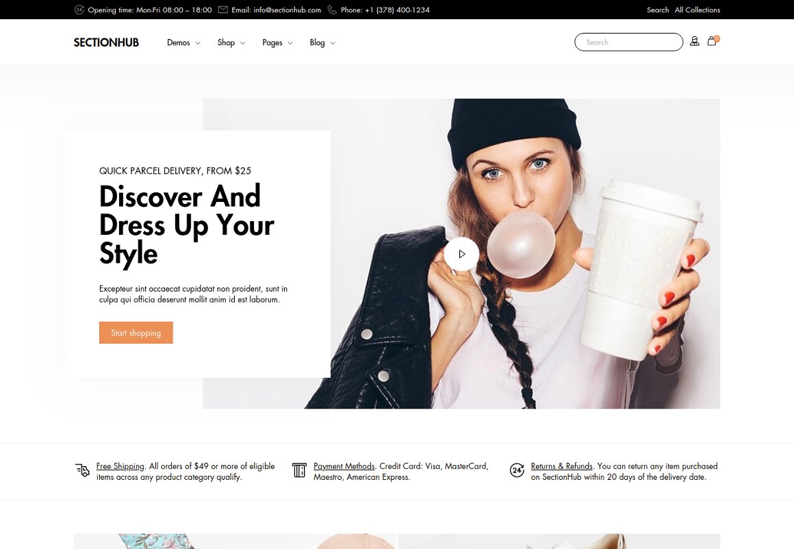 SectionHub Clean Shopify Theme 3d animation app branding design fashion fashion shopify theme graphic design illustration logo motion graphics premium responsive sectionhub theme shopify shopify theme theme ui
