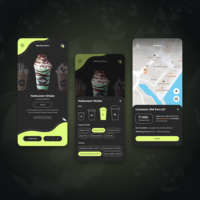 Halloween Theme app coffee delivery design graphic design halloween illustration milkshake ui