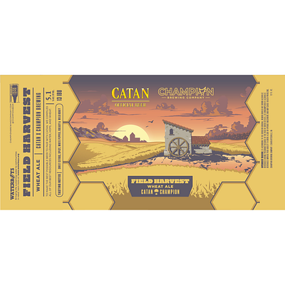 Catan Wheat Ale Beer Label design illustration typography vector