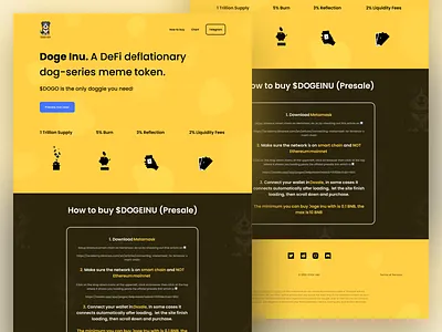 Cryptocurrency Token Landing Page - Doge Inu branding crypto design dog dogecoin illustration landing page shiba inu token ui ux vector web design website