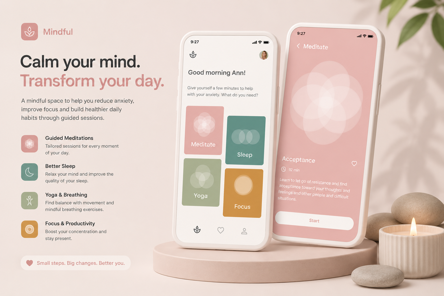 Meditation & Mindfulness App — Calm Digital Wellness Experience app daily 100 challenge dailyui dailyuichallenge design illustration meditation meditation guide sleep app ui ui design uidesign ux ui