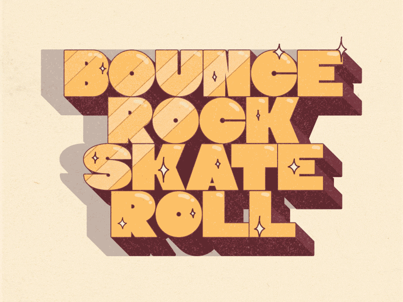 Bounce, Rock, Skate, Roll 70s after effects animation cartoon disco djing funk gif hiphop illustration motion graphics music oldschool pdx portland procreate retro texture type typography