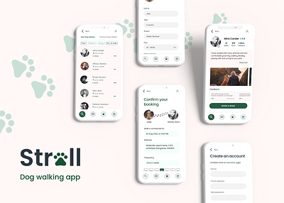 Stroll - Dog walking app dog walking app product design productde prototype res research ui uiux ux