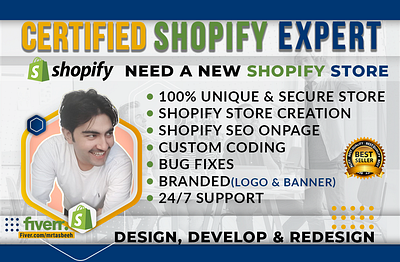 FIVERR GIG THUMBNAIL FOR SHOPIFY branding fiverr fiverr.commrtasbeeh gig graphic design thumbnail top rated