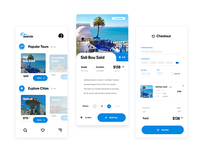 Discover Tunisia 🌍 android app blue graphic design ios minimal mobile sidii bou said tourism tunis tunisia ui white