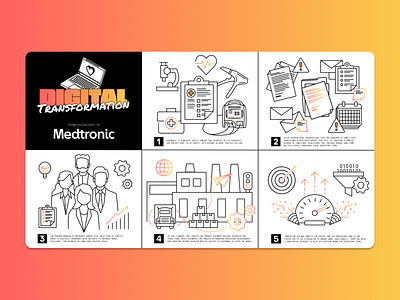 Customer Impact Award Comic: Medtronic business comic conference design development figma healthcare icons illustration linework low code lowcode medical medtronic mendix mendix world supplier tech technology typography