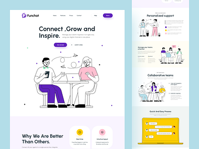 FunChat Website Landing Page agency brandbranding chat chatting chatting app homepage illustration landing page light color mobile orix project responsive sajon ui designer visual designer web design web mobile web responsive website