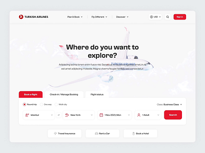 Turkish Airlines Hero Section airlines airport animation design figma figma animation hero hero page interaction landing landing page plane ticket turkish airlines ui ui design ux web web design
