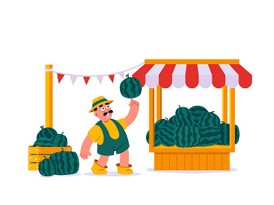 Cute watermelon farmer stall tent vectror