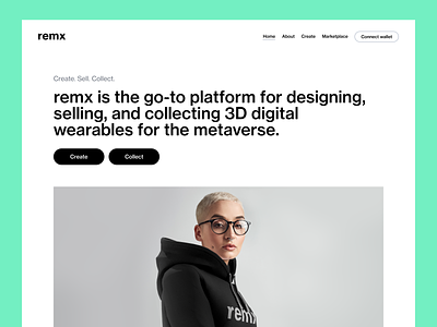 New remx homepage augmented reality branding crypto digital wearables homepage launch logo model nfts photography ui web3