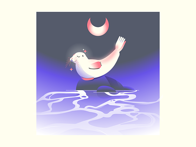 Happy Seal animal banana character gradient graphic design illustration moon ocean sea seal vector water