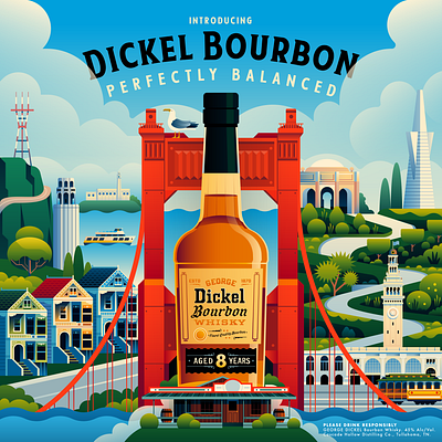 George Dickel San Francisco bourbon city flat golden gate golden gate bridge illustration landscape san francisco