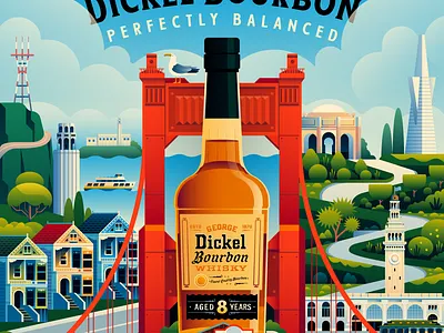 George Dickel San Francisco bourbon city flat golden gate golden gate bridge illustration landscape san francisco