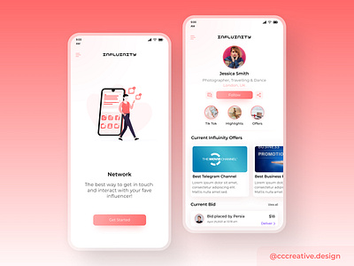 Influencer Networking App UI Design branding design clean clean interface color pops colors design illustration interface logo pink product design salmon ui ui design ux ux design vibrant