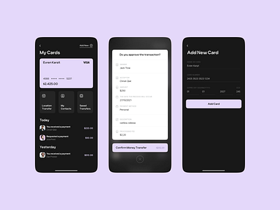 Money Transfer Dark UI 3d app clean flat mobile money money ui money ux mony transfer motion graphics purple transfer ui
