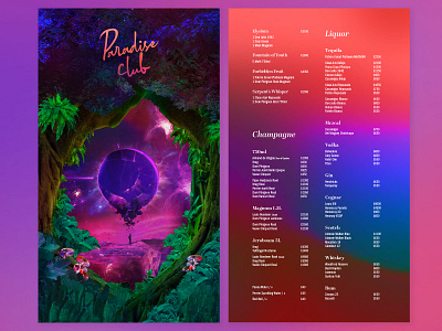 Paradise Club Bottle Menu ~ update bottlemenu gradient graphic graphic design magical menu photoshop print surreal typography