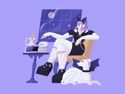 Costume buddies character charcter design costume dog flat girl goth gothic halloween holiday illustration october skull smoking spooky
