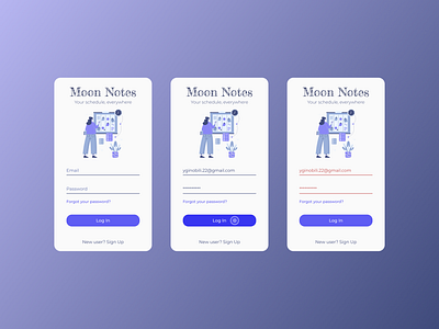 Mobile Log In app design error gradient graphic design illustration login mobile notes purple schedule typography ui ux