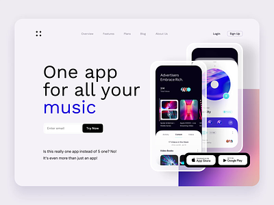 Landing Page for Mobile App after effects animation concept hero banner hero section interface landing page light colors minimalistic mobile app motion music podcasts ui video web web design