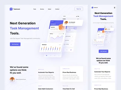 Taskroom - Task Management Landing Page clean design graphic ui interface landing page landing page heaven minimal responsive responsive design task task management task manager trend ui ui ui design ui landing page ui responsive ui trend ui ux web design