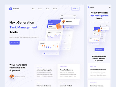 Taskroom - Task Management Landing Page clean design graphic ui interface landing page landing page heaven minimal responsive responsive design task task management task manager trend ui ui ui design ui landing page ui responsive ui trend ui ux web design