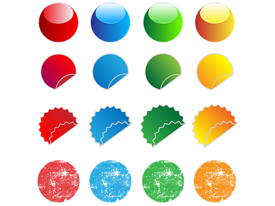 16 badges of various shapes and colors badges design graphic design vector