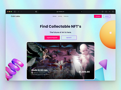 NFT Marketplace Concept 3d branding colors creative creative agency design graphic design landingpage nft nftmarketplace nfts nonfungibletokens uidesign ux design vector