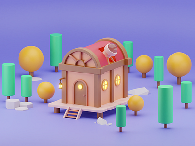 3D illustration 3d 3d illustration 3d modeling 3dart 3ddesign blender building cute 3d design glass house illustration isometric lowpoly minimal piqo design redshift render rendering scene