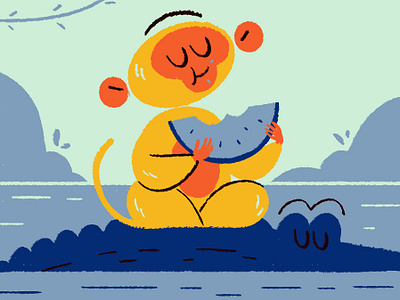 Monke (3/3) chennai crocodile forest illustration india jungle lake monkey procreate watermelon